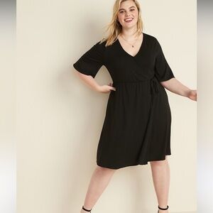 Old Navy black fit & flare faux wrap dress